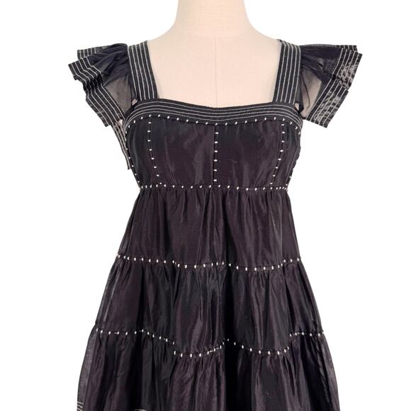 Ulla Johnson Rosalie Midi Dress Black Silk Tiered Prairie Cottagecore Size 4 - Picture 4 of 16